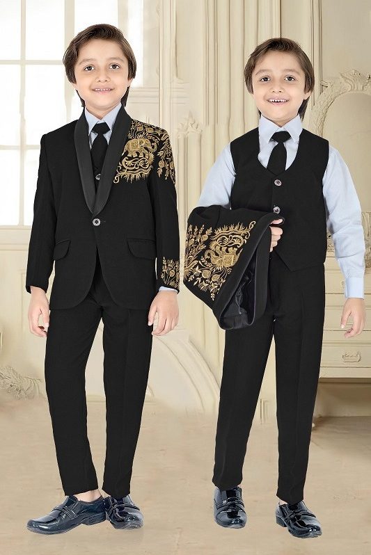 Modern Kids Suit with floral embroidery on right arm