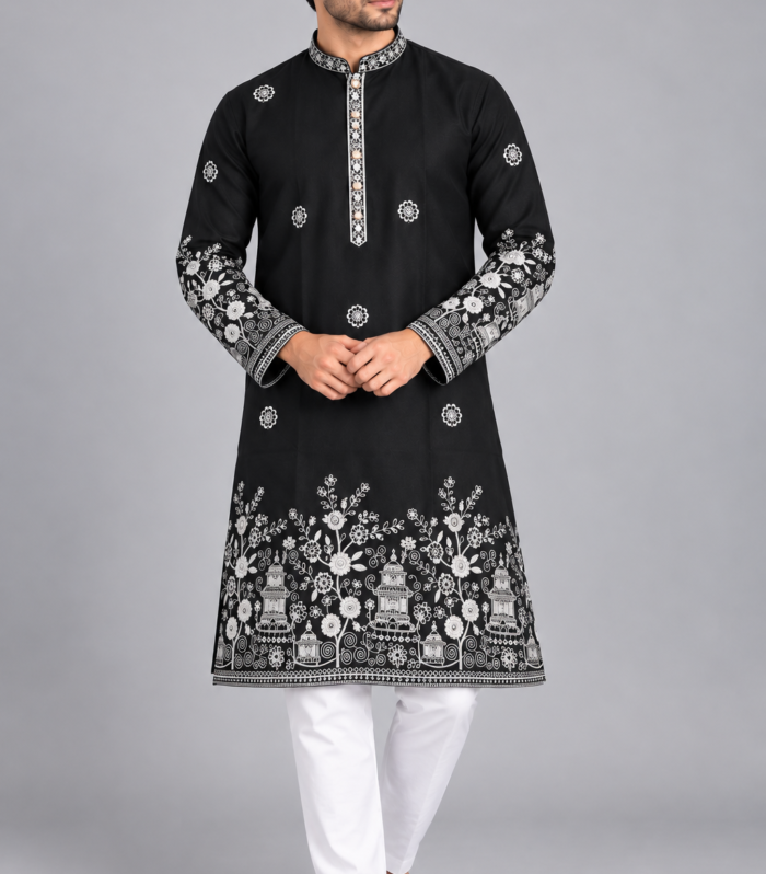 Veera Mhara Black Pannel Kurta Pyjama